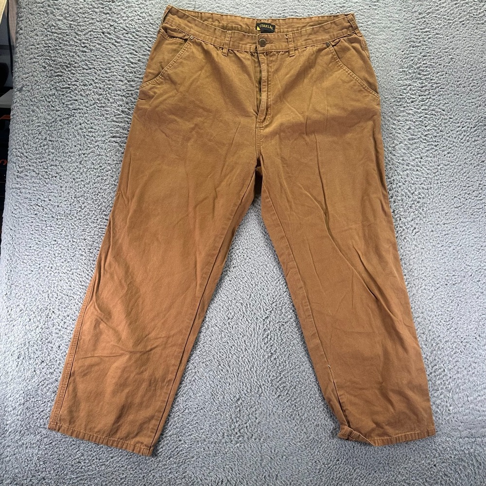 Stanley Pant Mens 38x30 Brown Cotton Canvas Carpenter Straight Utility Workwear
